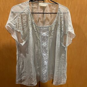 Johnny Was Sheer Blue Crochet Blouse